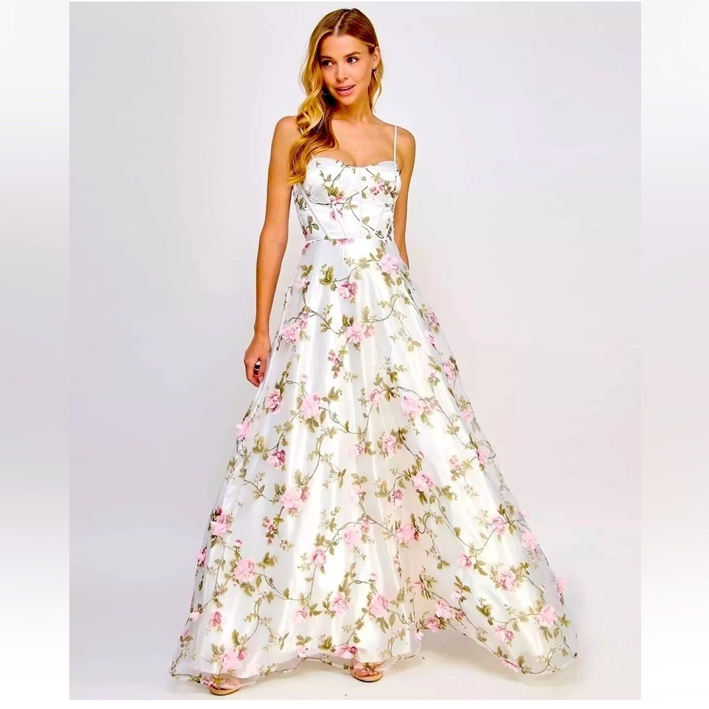 Say Yes💥🌷Pink and White Floral  Strap Maxi Dress for Weddings